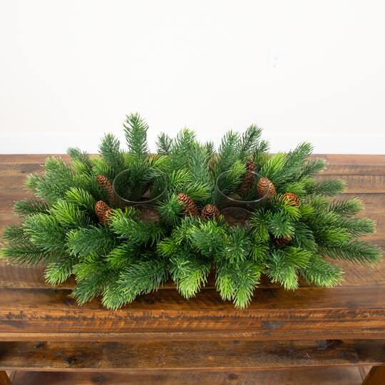 Nearly Natural 24" Pine Artificial Christmas Double Candle Holder with Pinecones